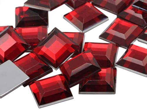 Allstarco 15mm (19/32") Red Ruby Square Acrylic Gems, 30 PCS