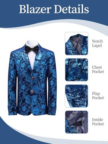 Boyland Boys Jacquard Suit Slim Fit Tuxedo Suits Jacquard Notch Lapel Tux Jacket Pants Party Formal Wear Blue