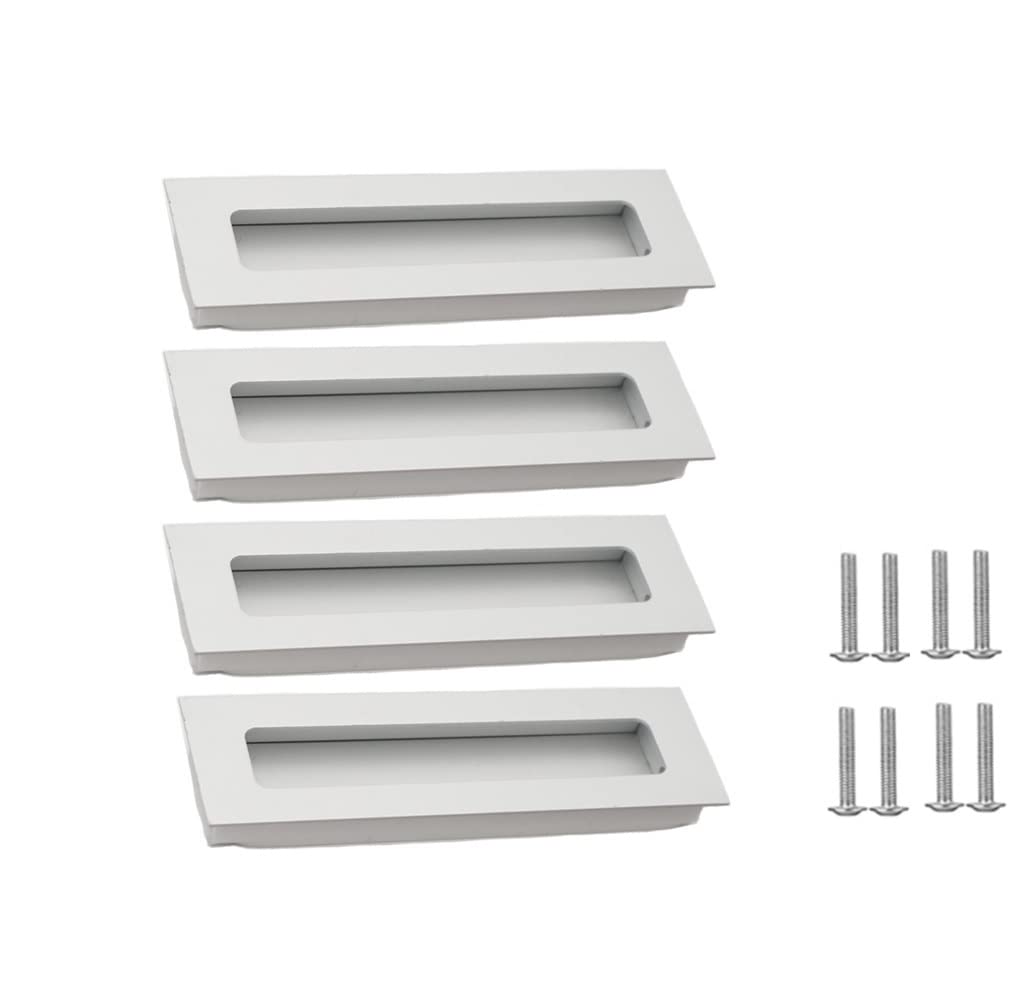 SYDARSYN 4 Pack Sliding Door Handle Tatami Cabinet Drawer Knob Rectangular Recessed Concealed Handles with Screws (Matte, 128mm)