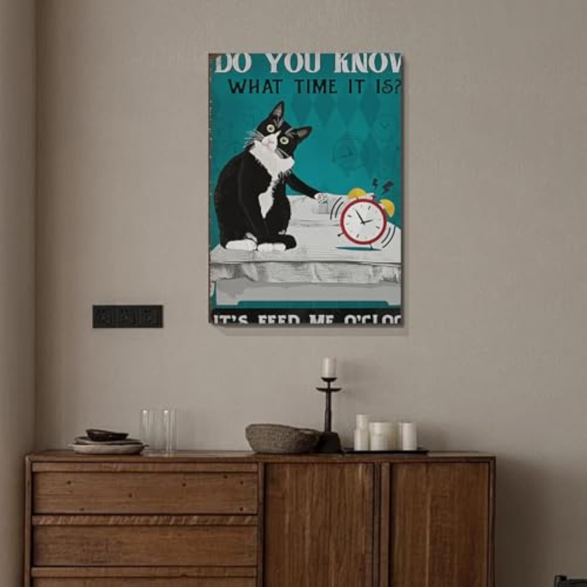 Funny Cat Canvas Wall Art with Hooks