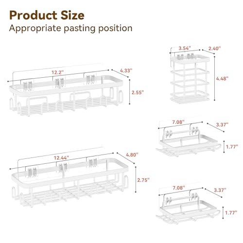 Image of YASONIC Shower Caddy Adhesive, 100% Rustproof Shower Organizer with Soap and Toothbrush Holder, Large Capacity Shower Shelves for Inside Shower, No Drill Shower Storage for Home (5 Pack White)