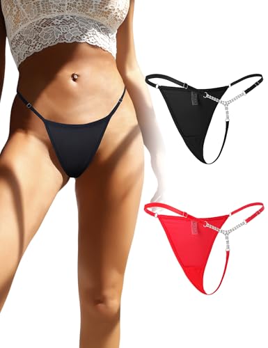 Image of comeondea G String Thongs for Women Rhinestone T-back Tangas Mesh Underwear | Low Rise Micro G-string Underwear Shine Cheeky Bikini, Adjustable Waist, Sheer Mesh, Plus Size, Sexy Lingerie, XS-4XL