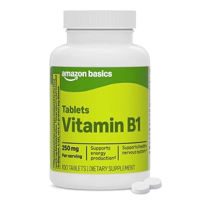 Amazon Basics Vitamin B1 (Thiamine) Tablets, 250 mg, Supports Nervous System and Energy Production, Gluten Free, 100 Count