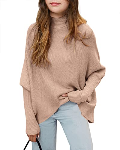 Sysea Girls Pullover Sweaters Oversized Long Sleeve Turtleneck Knit Sweater Casual School Tops For 5-14 Years Khaki #TOP20