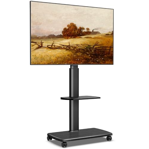 FITUEYES Rolling TV Stand, Mobile TV Cart on Wheels for 32-65 70 Inch Flat Screen, Tall Floor TV Stand with Swivel Mount for Bedroom, Outdoor, Home Office, Small Dorm, Black