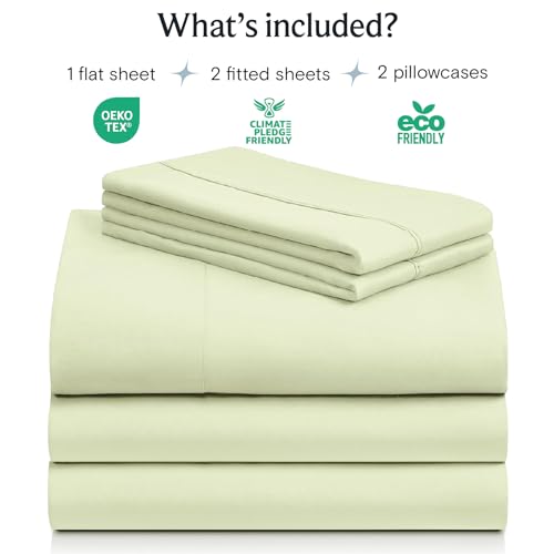 Image of LuxClub 5 PC Sheet Set Bed Sheets Deep Pockets 16 inch Eco Friendly Wrinkle Free Cooling Machine Washable Hotel Bedding Silky Soft - Sage Green Split King