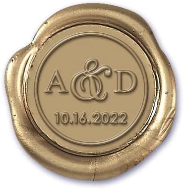 Duograma de boda con fecha, calcomanías adhesivas personalizadas para sellar cera clásica, paquete de 50 unidades con sello de cera y sellos de cera