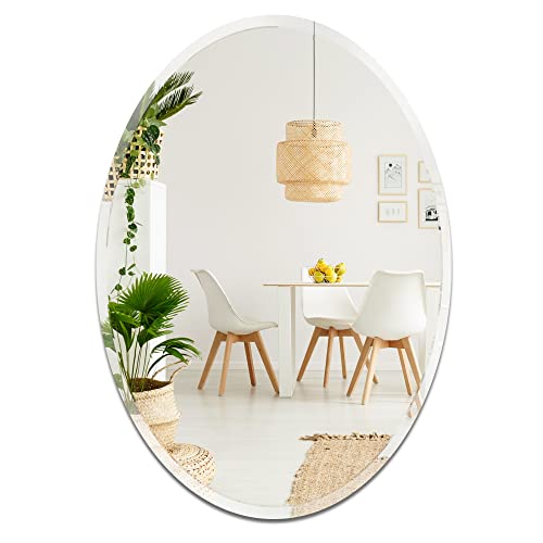 Villacola 20X28 Inch Oval Bathroom Mirror Beveled Edge Frameless Decorative Mirror For Wall In Entryway Washroom Living Room And More #TOP22