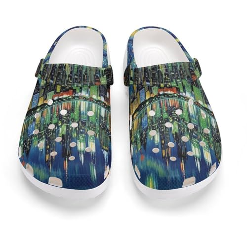 Supdreamc Women Water Shoes Portable Chicago City Skyline Night View Starry Sky Painting Hole...