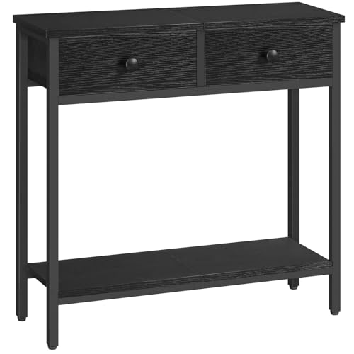 Image of HOOBRO 29.5 inch Narrow Console Table with 2 Fabric Drawers, Small Entryway Table with 2-Tier Storage Shelves, Sofa Table, Behind Couch Table, for Living Room, Hallway, Black BB71XG01