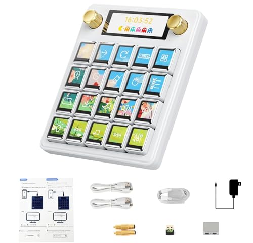 TUOPUONE MK20 Multi-Functional AI Voice Control Panel, White ColorCOnboard 20 × 0.85inch Mechanical LCD Macro Keys And A 2.8inch