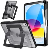 SANDUODD iPad A16 ケース（11インチ・2025）/ iPad 第10世代 ケース（10.9インチ）対応 米軍MIL規格 縦横デュアルスタンド ペン収納 薄型 耐衝撃 半透明 (マットブラック)