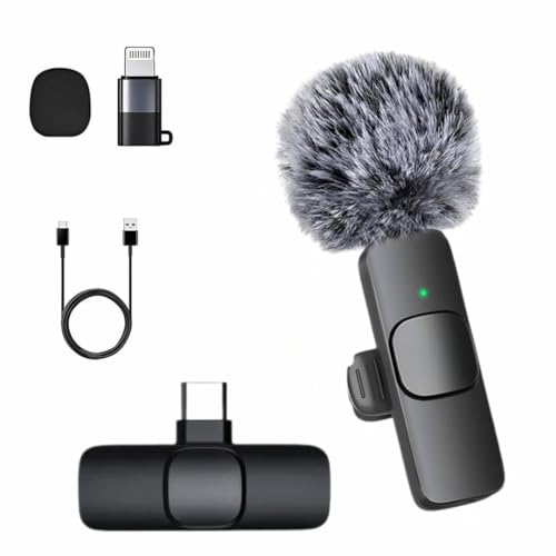 GADGETSWEAR Furry K8 Wireless Lavalier Microphone, Bluetooth Collar Microphone for Type-C Android, Noise Canceling Mic for Vlogging, Clip-On for YouTube (K8 - Single)