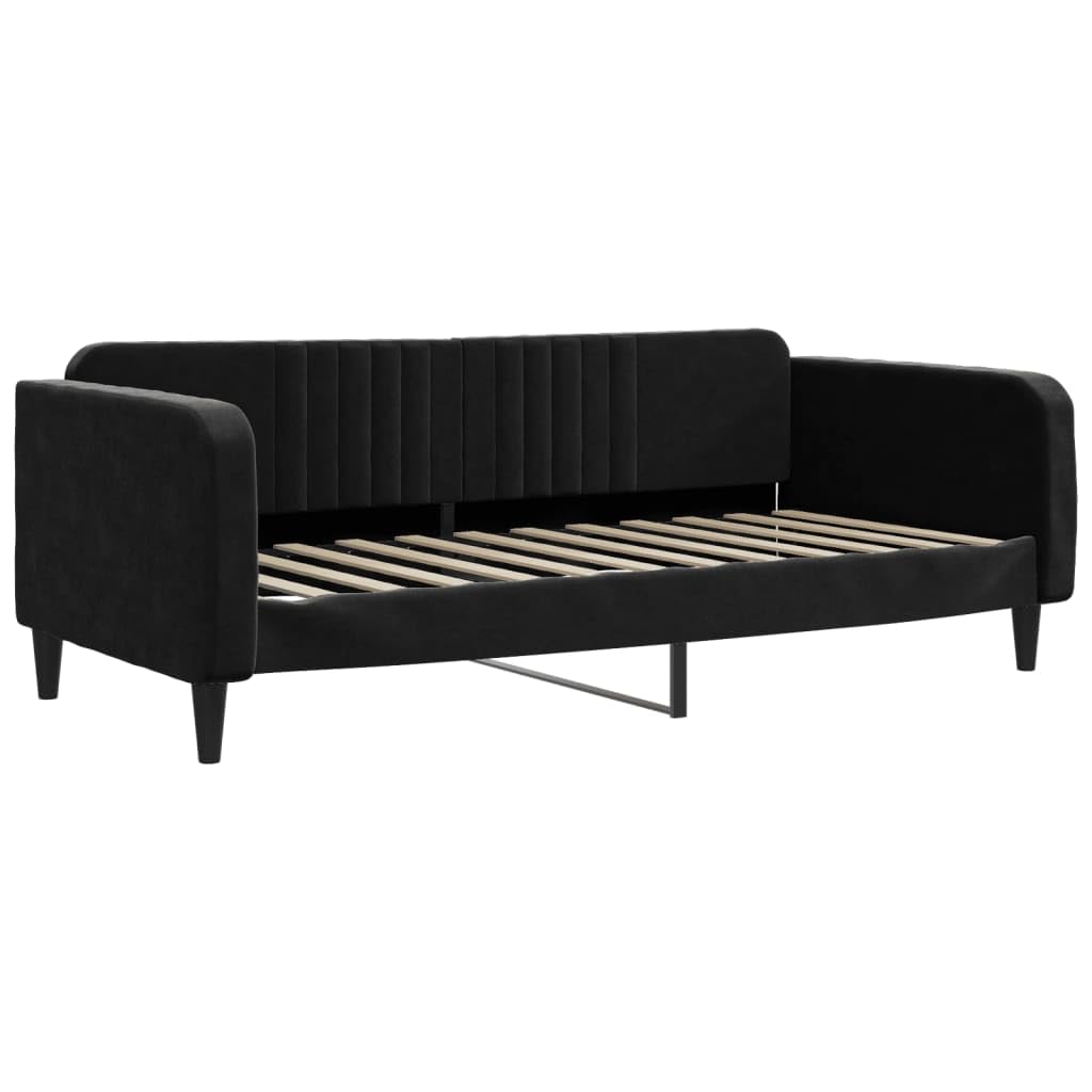 Ausziehbares Tagesbett mit Schubladen Schwarz 100x200 cm Samt Polster Doppelbett mit Lattenrost Stauraum Gästebett Kinderzimmer platzsparend komfortabler Rahmen