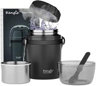 Kengis Thermo Food Flask For Hot Foods | Thermal Container for Cereal, Soup or Lunch | Insulated lunchbox Made Of High Quality Durable Stainless Steel | Warming Box for baby food (Grey,950ml)