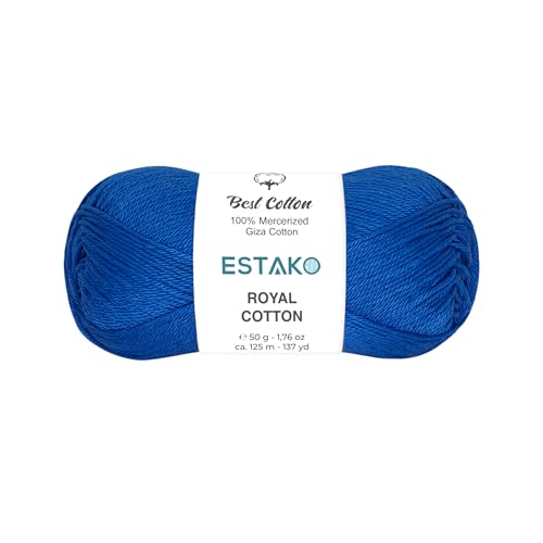 Image of Estako Royal Cotton, 100% Mercerized Giza Cotton Yarn, Soft, Super Fino 1 for Crochet and Knitting 1.76 Oz (50g) / 137 Yrds (125m) (5077 - Royal Blue)