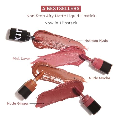 Image of Kiro Four Play Non-Stop Airy Matte Liquid Lip Stack - Ultimate Quad, 6ml | 4 Nude Lipstick Shades | Long-lasting, Transfer-proof, Hydrating, Lightweight | Infused with Avocado & Apricot Oils