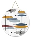 Mid Century Ovals Welcome Sign for Front Door Porch Decor, Wreaths for Indoor Outdoor Wall Hanging, Modern 3 Round Wooden Plaque Decoration for Home Front Door, 12 x 12 Inch