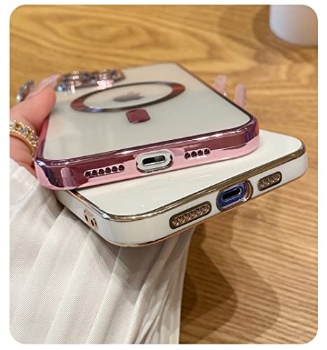 Luxury Transparent Magnetic Wireless Charging Case for iPhone 14 Plus 13 12 11 Pro Max Clear Plating Silicone Cover,Gold,for 12 pro max