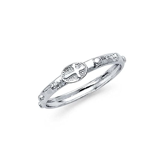 Sonia Jewels 14k White Gold Rosary Crucifix Cross Religious Eternity Anniversary Wedding Ring Band Size 7