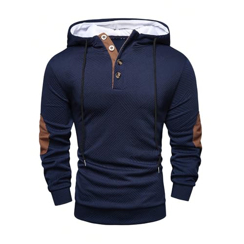 Ymosrh Men's Hoodie Casual Long Sleeve Quarter Button Athletic Workout Pullover Sweatshirts with Pocket, S-2XL