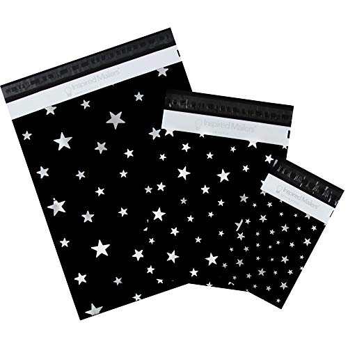 Image of Inspired Mailers - Poly Mailers Variety Pack of 30 (10 Each: 6x9, 10x13, 14.5x19 Sizes) - Silver Stars Deluxe - Assorted Sizes Shipping Bags - Multi-Size Envelopes