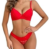 ALDOLA unterwäsche Frauen Set Rot BH Damen mit bügel Spitze Klassische Bustier Bra Grosse grössen büstenhebe(Größe:85B)