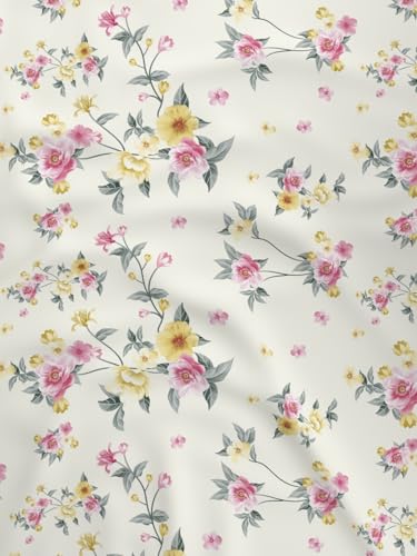 Image of Raymond Home 100 GSM Insignia Ultra Soft Floral Double Bedsheet (2.25 Mx2.50 M) with 2 Pillow Covers(46 CM x 69 CM) - Off White & Yellow
