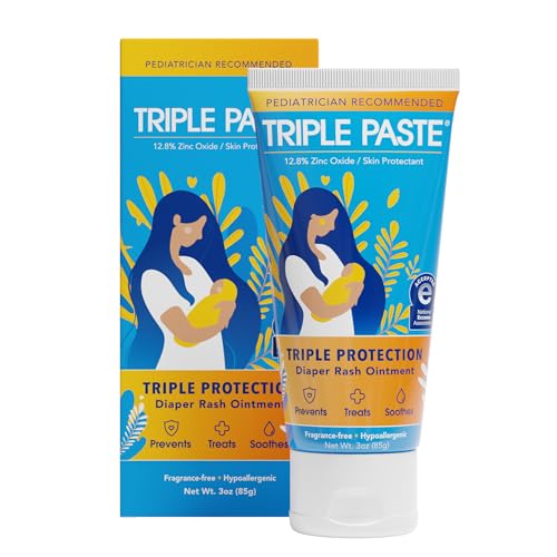 Triple Paste Diaper Rash Cream for Baby - 3 oz Tube – Zinc Oxide Ointment Treats, Soothes & Prevents Diaper Rash, Pediatrician-Recommended Hypoallergenic Formula, Baby Essentials for Daily & Overnight