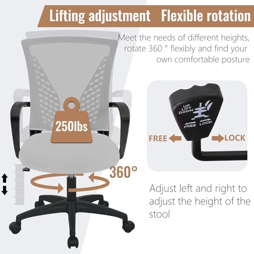 FDW | Mid Back Office Chair | Grey | with Lumbar Support, 360 Swivel by FDW - Used condition - Image 3
