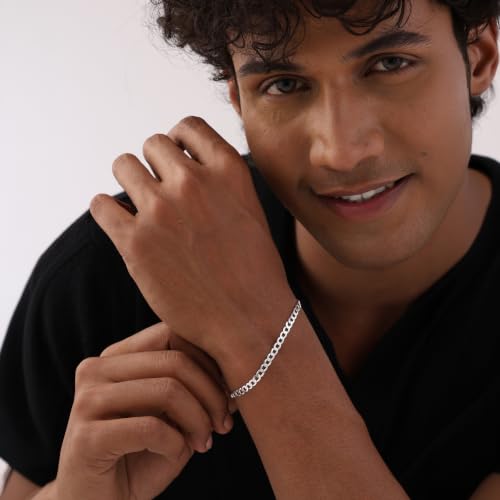 Image of TRUESILVER ACPL Solid 925 Sterling Silver Curb Chain Bracelet | Lightweight Italian Diamond-Cut 4.5MM & 6MM Cuban Link Curb Chain Bracelet for Men(6.5, 7, 7.5, 8, 8.5 & 9 Inches)