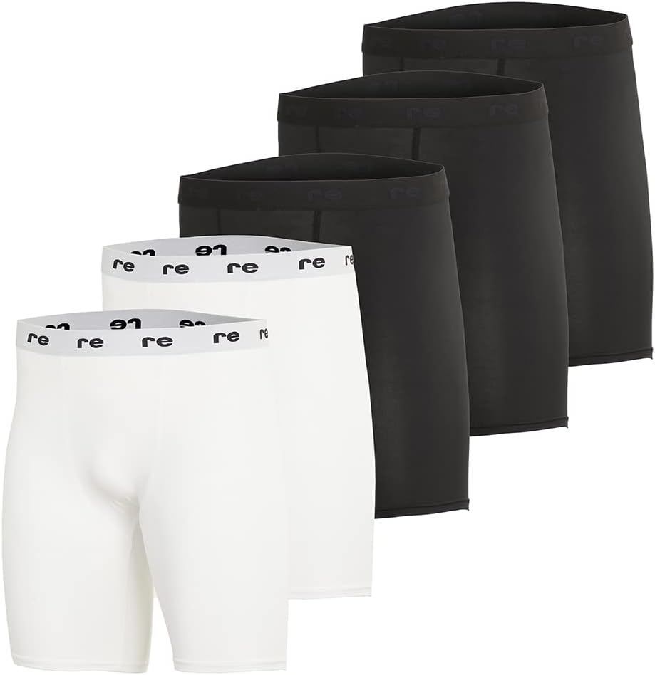 Real Essentials 5 Pack: Mens Compression Shorts - Quick Dry Performance Active Underwear (Available in Big & Tall)