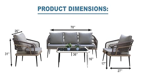 Image of LOCCUS 5-Seater Outdoor Rope Sofa Set - All-Weather Patio Conversation Furniture with Waterproof Cushions & Powder-Coated Frame, Garden & Balcony Seating for Terrace, Lawn, Backyard (Beige)