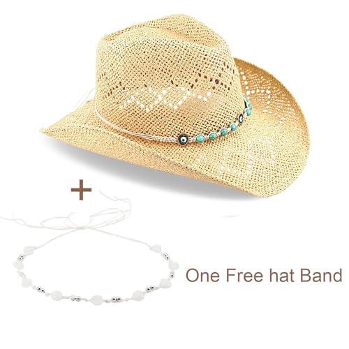 Foeran Women'S Western Cowgirl Hat Men'S Cowboy Hat Straw Cowboy Hat Woven Sun Hat Western Hatunique Two Decorative Bands thumb #6