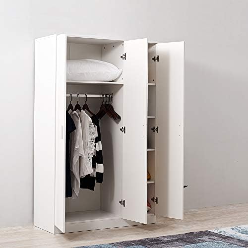 Storeinuk 3 Door Triple Large Wardrobes, with 6 Shelves Units - Black, White & Walnut Bedroom Furniture Robe with Hanging Rail - 180 x 50 x 115cm & 76KG(3 Doors - White)