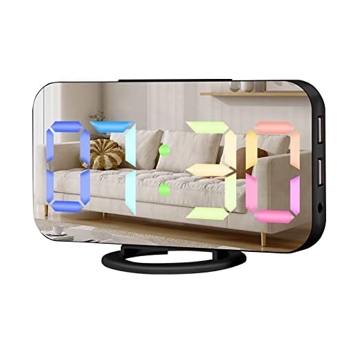 Digital Alarm Clock,Large Display LED and Mirror Desk Clock with Dual USB Charger Ports, 3 Levels Brightness,12/24H Alarm Clocks, Modern Electronic Clock for Bedroom Living Room - Black RGB