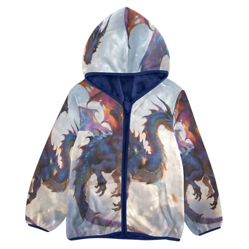 Dragon with Vibrant Colors Flying Toddler Fleece Jacket Girl Boys Hooded Fleece Jacket Coat Warm Outwear Zip-up 3-10T