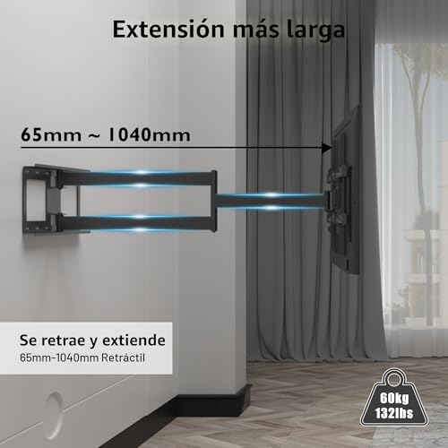 Miniatura 2 de Bontec Soporte Tv Pared Con Brazo Articulado Extralargo De 1040mm Para Pantallas De 32-75 De Planos Curvos Lcd Led Oled, Hasta 60 Kg, Soporte Pared Tv Con Giratorio E Inclinable, Vesa Máx 600x400 Mm