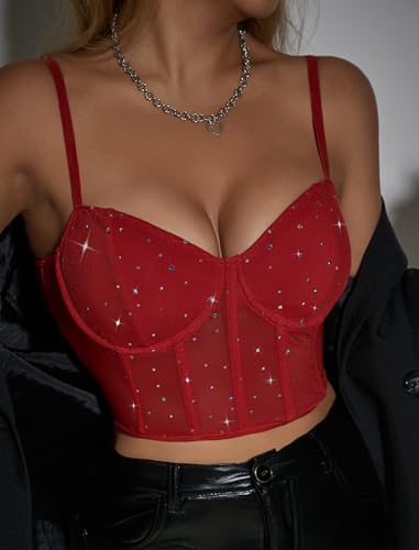 Image of Avidlove Corset Tops for Women Push Up Bustier lingerie Mesh Sexy Going Out Party Club Top