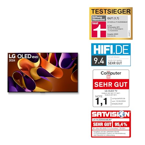 LG OLED55G48LW TV 55 (139 cm) OLED evo Fernseher (α11 4K AI-Prozessor, webOS 24, Dolby Vision, bis zu 120Hz) [Modelljahr 2024]