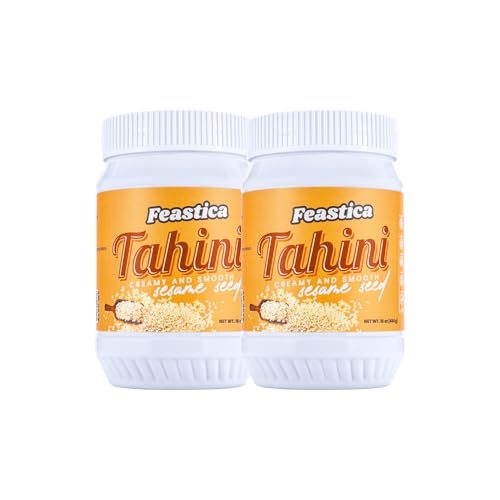 FEASTICA Natural Tahini Paste â€“ 100% Roasted Sesame Paste, Vegan & Gluten-Free, Keto & Dairy-Free, Non-GMO, No Palm Oil, Mediterranean Spread for Hummus, Dressings, Sauces & Healthy Cooking (16 Ounce (Pack of 2))