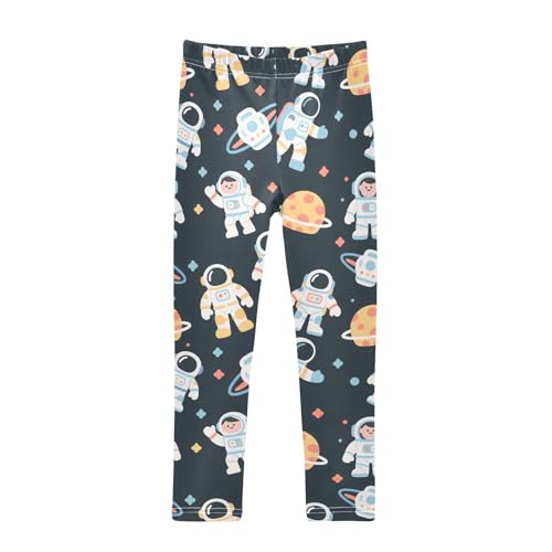 Cartoon Astronaut Planet Girls Leggings Soft Stretch Workout Yoga Dance Pants for Kids Casual Tights