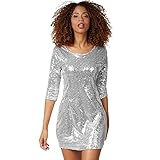 dressforfun 900892 Kurzes Damen Pailletten Glitzer Kleid, Langarm, Trägerkleid (XL | Silber)