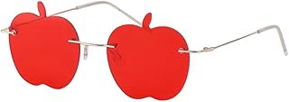 Simamile リンゴ形 サングラス パーティーメガネ フレームレス 縁なし パーティー 写真 撮影用 小道具 ハロウィン イベント用 装飾 女性用 赤い