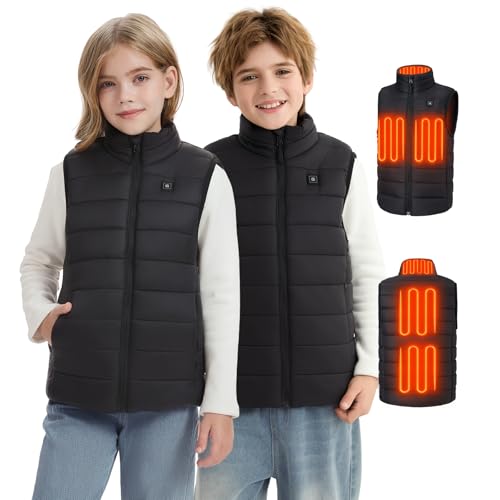 Glaais Kids Heated Vest with 7.4V 12000mAh Battery Pack Included Warmer Youth Electric Heating Vest for Boys & Girls-S