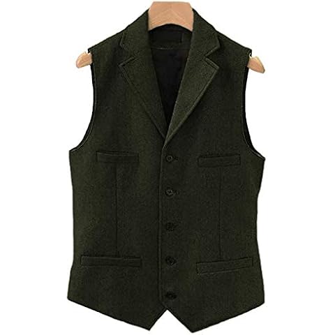 Tuikayoo Mens Herringbone Suit Vest Wool Vintage Tweed Party Waistcoat Wedding Groomsmen(M, Army Green) Cover