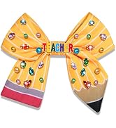 Teacher Hair Bows for Women Back To School Pencil Hair Bow Clips Rhinestone Jeweled Large Hair Bo...