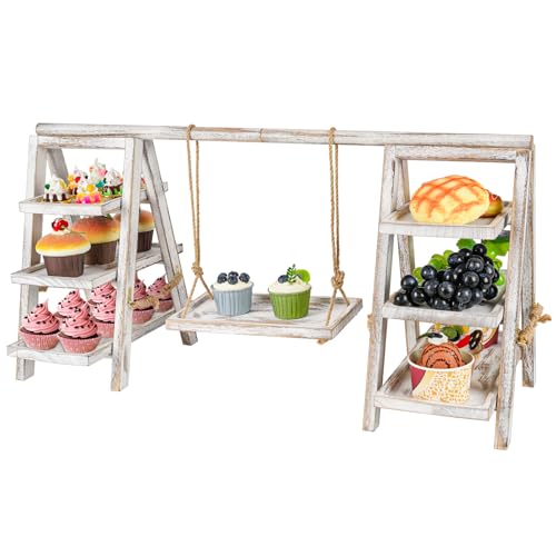 Image of Flenpptly Wooden Cupcake Stand, 3 Tier Cupcake Display Stand for Dessert Display, Dessert Stands with Serving Tray and Foldable Stand for Party, Birthday, Wedding, Events, Baby Shower (White)