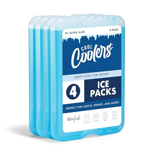 Fit & Fresh XL Cool Coolers Freezer Slim Ice Pack for Lunch Box, Set of 4, Xtra Large, Blue, 4 count (Pack of 1)