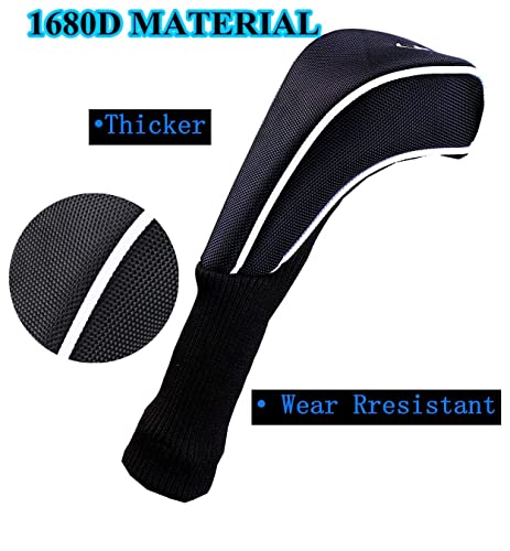 Black Golf Club Head Cover Driver 1 3 4 5 7 X Fairway Woods Headcovers, Golf Accessories Hybrid Head Covers Set with Interchangeable Tags Fits All Fairway and Driver Clubs (No-Logo Black)
